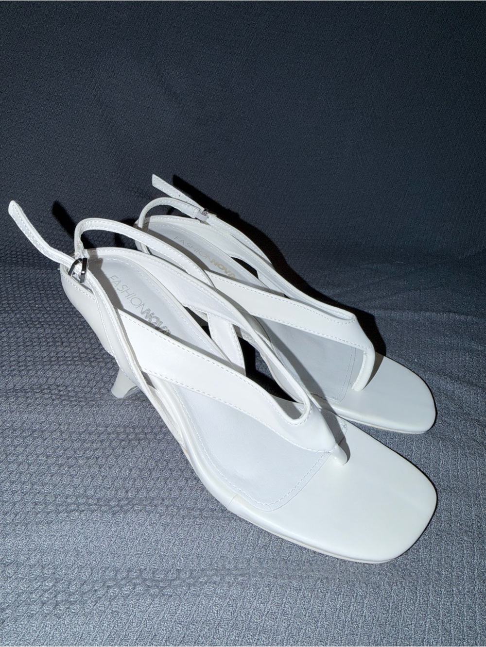 Fashion Nova White Slingback Thong Heels
